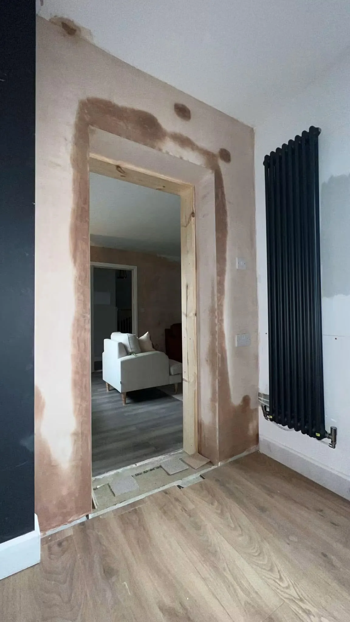 New internal opening formed and prepared for final finishing